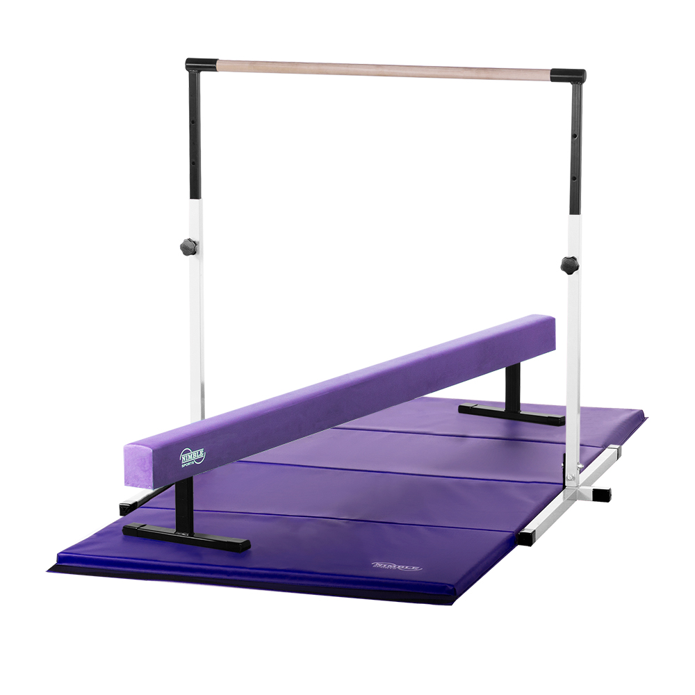 Kids Home Gym Set Horizontal Bar Suede Balance Beam Mat Combo