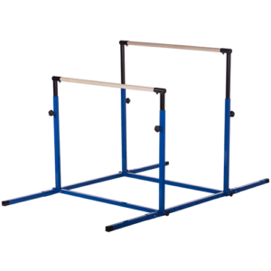 2 bars, 3ft to 5ft feet high, 18in to 36 inches apart, blue 3play bars, parallel bars, uneven bars