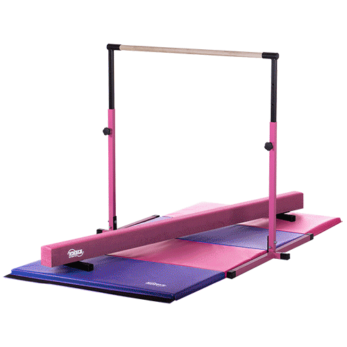 Nimble Sports Pink Suede Low Balance Beam and Purple Folding Gymnastics Mat 